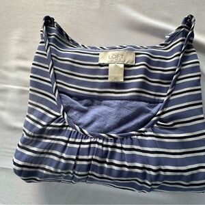 LOFT Navy and White Striped Blouse